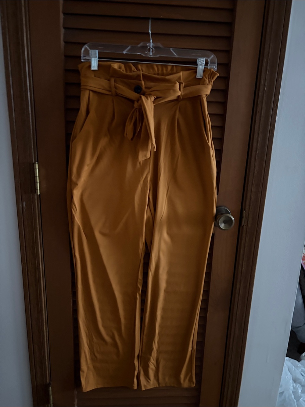 Paperbag Waist Tied Trousers in Mustard